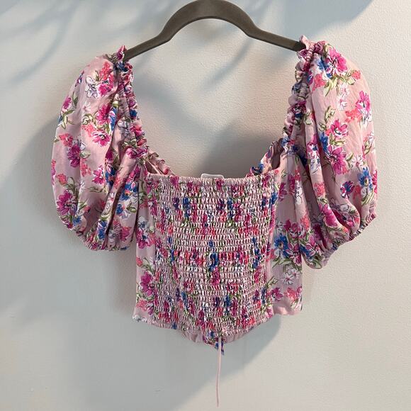 ASTR The Label Lace Up Multicolor Floral Puff Sleeve Top Size S - Picture 7 of 9